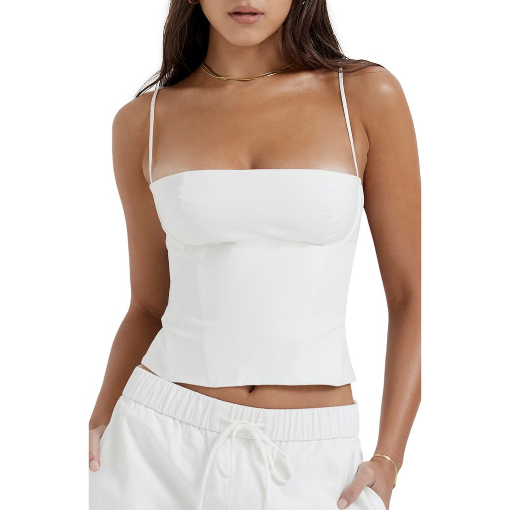 HOUSE OF CB Audette Structured Cotton Twill Corset Top in White at Nordstrom, Size X-Large