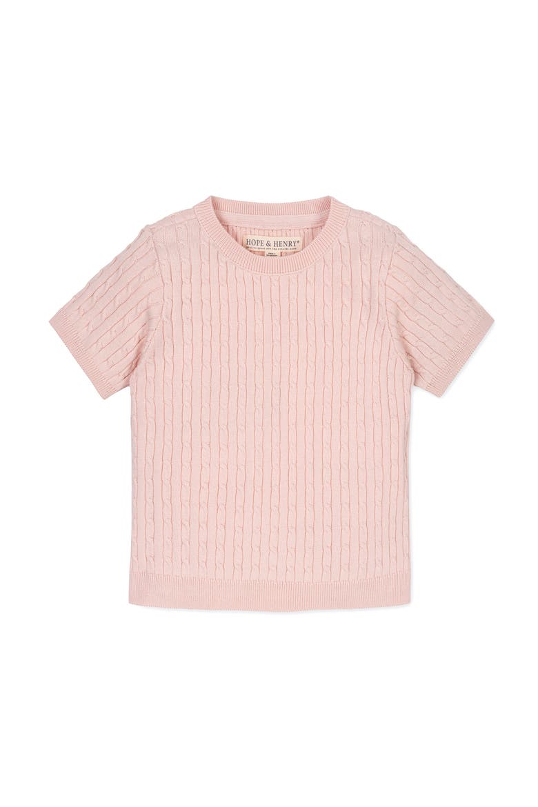 Kids' Organic Short Sleeve Cable Sweater, Main, color, Pale Pink
