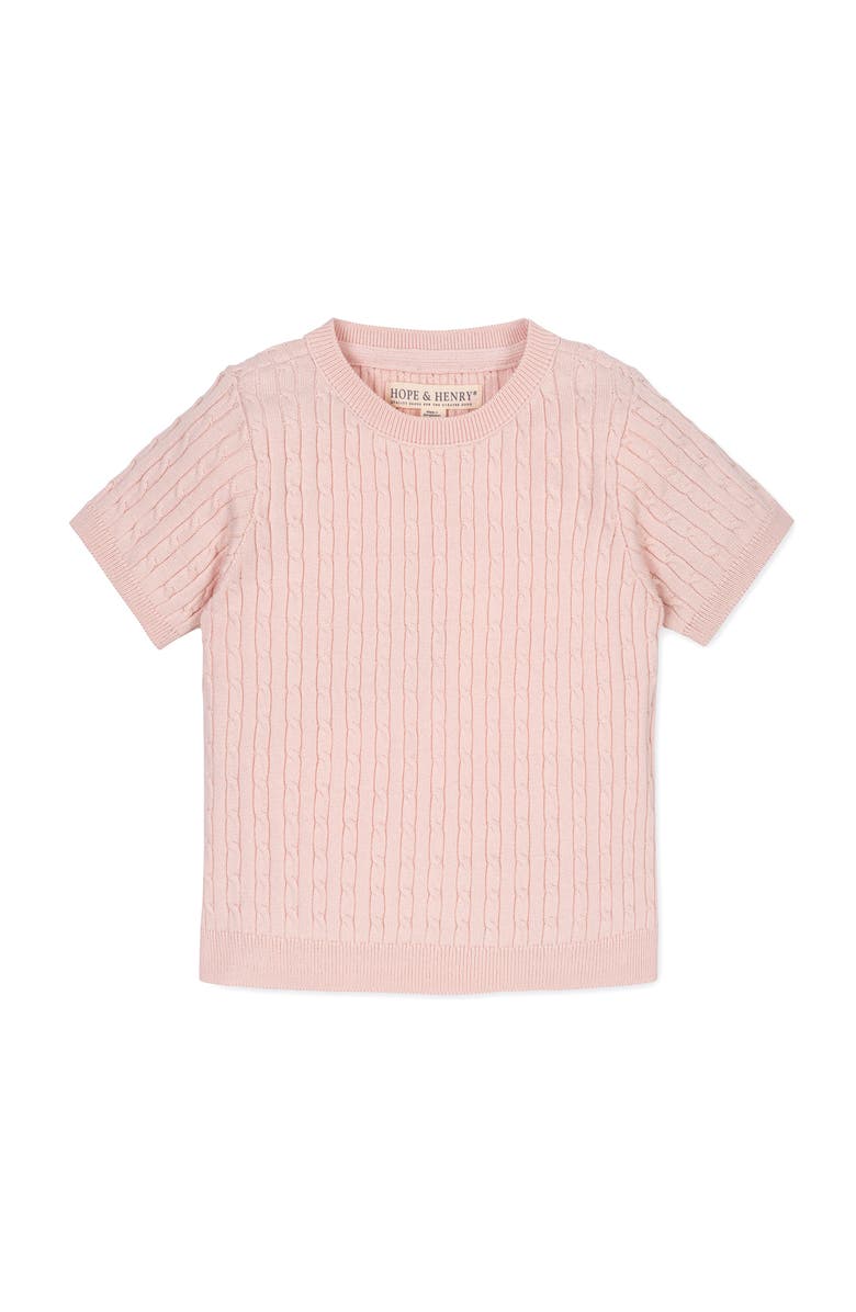 Hope & Henry Kids' Organic Short Sleeve Cable Sweater, Main, color, Pale Pink