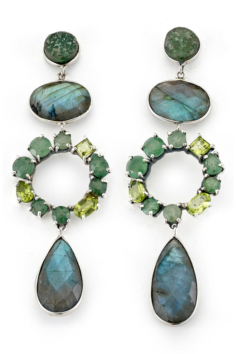 Labradorite Drop Earrings, Main, color, GREEN