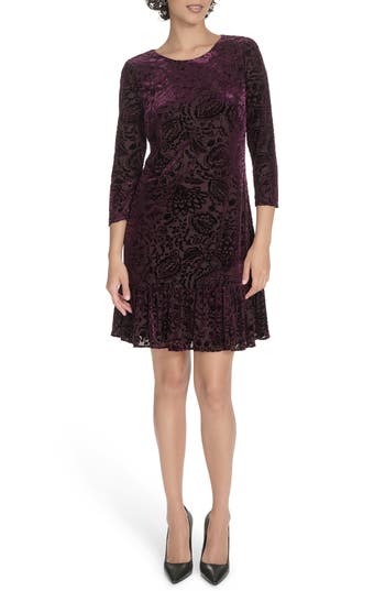 Tommy Hilfiger Three Quarter Sleeve Minidress In Burgundy