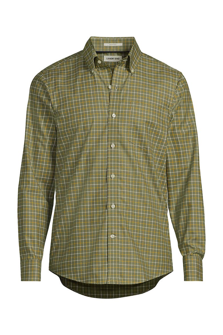 Tailored Fit No Iron Twill Long Sleeve Shirt, Alternate, color, River Stone Green/Gold Plaid