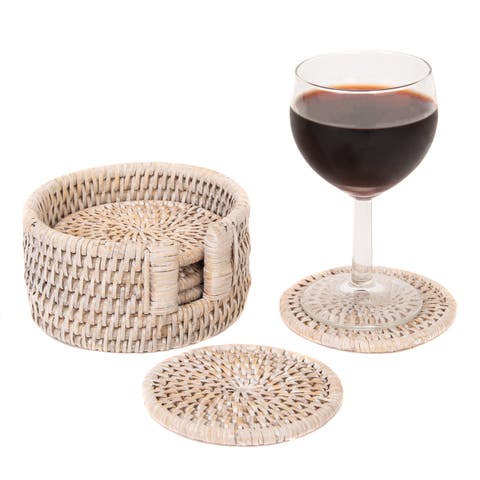 Artifacts Rattan Round Coasters with Box - 7 Piece Set