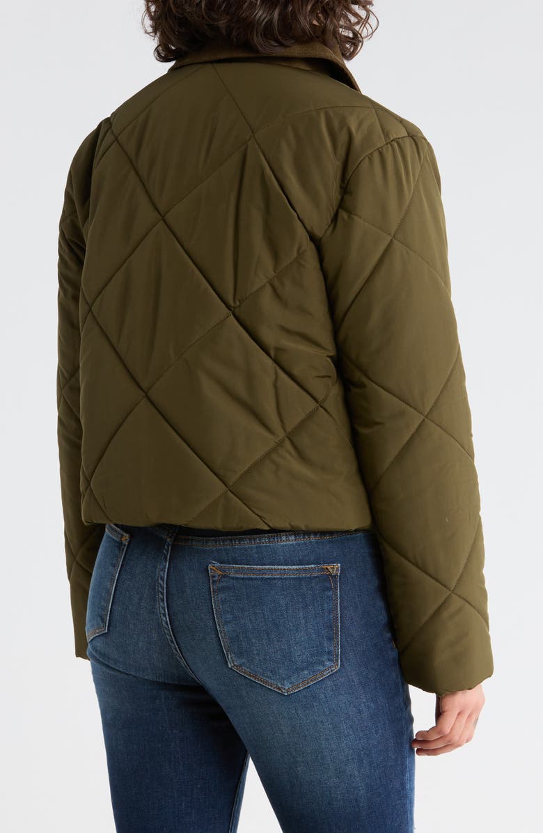Elodie Corduroy Trim Diamond Quilted Jacket, Alternate, color, Olive
