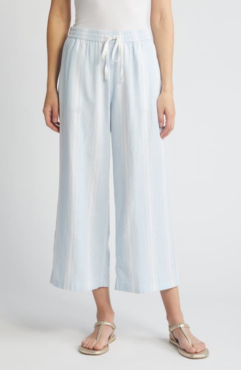 Drawstring Wide Leg Linen Blend Pants