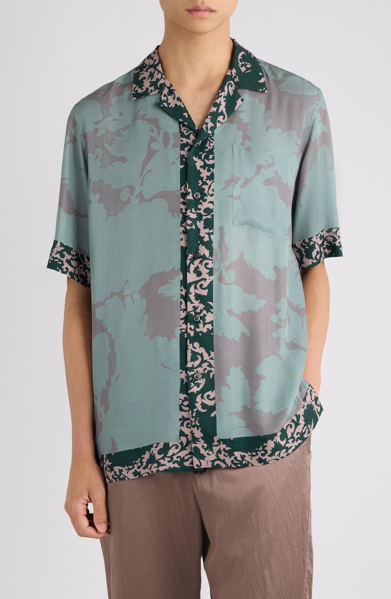 Dries Van Noten Carltone Short Sleeve Button-Up Shirt, Main, color, Petrol