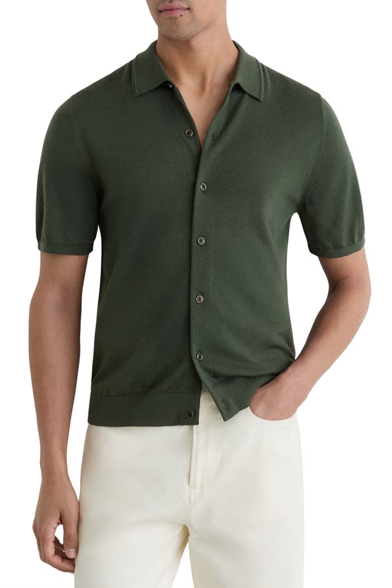 Drayton Wool Short Sleeve Sweater, Main, color, DARK GREEN