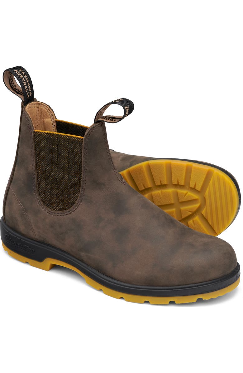 Blundstone Footwear Classics Water Resistant Chelsea Boot, Alternate, color, Rustic Brown/ Mustard