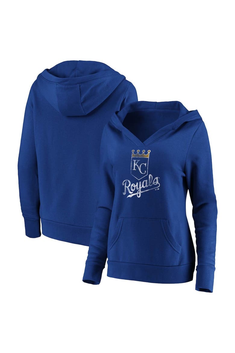 Women's Fanatics Branded Royal Kansas City Royals Core Team Crossover V-Neck Pullover Hoodie, Main, color, Royal