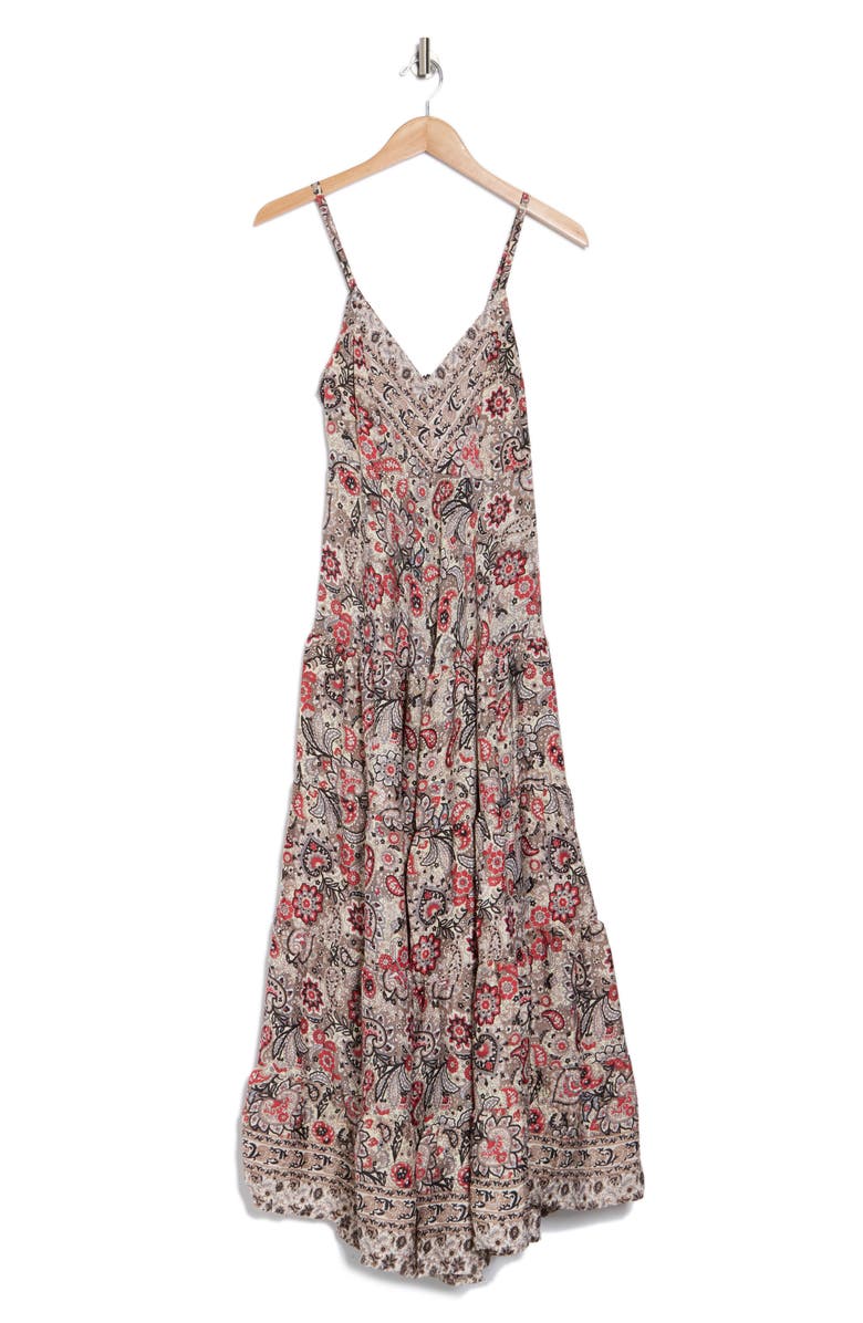 La Fiorentina Irene Paisley Floral Tiered Maxi Dress, Alternate, color, Ivory/ Pink