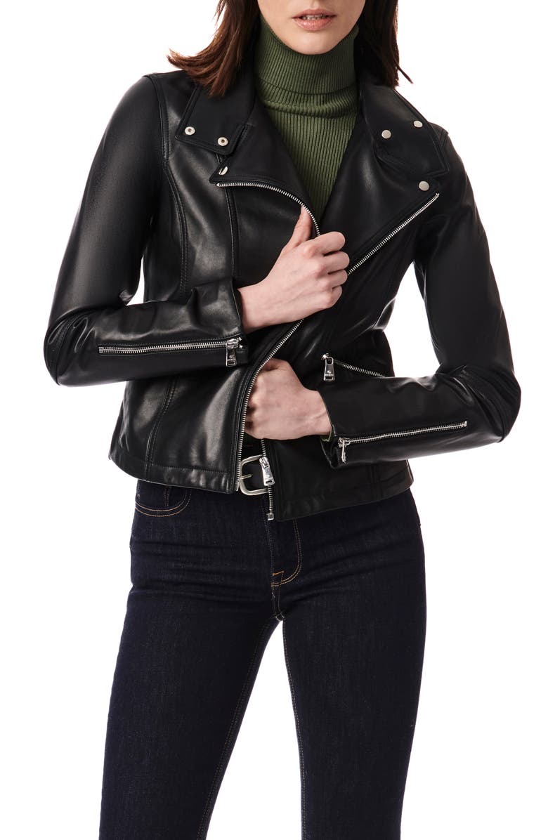 Bernardo Leather Moto Jacket, Alternate, color, Black
