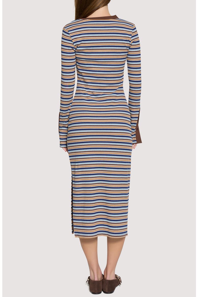 Dreamy Edit Stripe Long Sleeve Cotton Blend Midi Dress, Alternate, color, BLUE-BROWN-MULTI