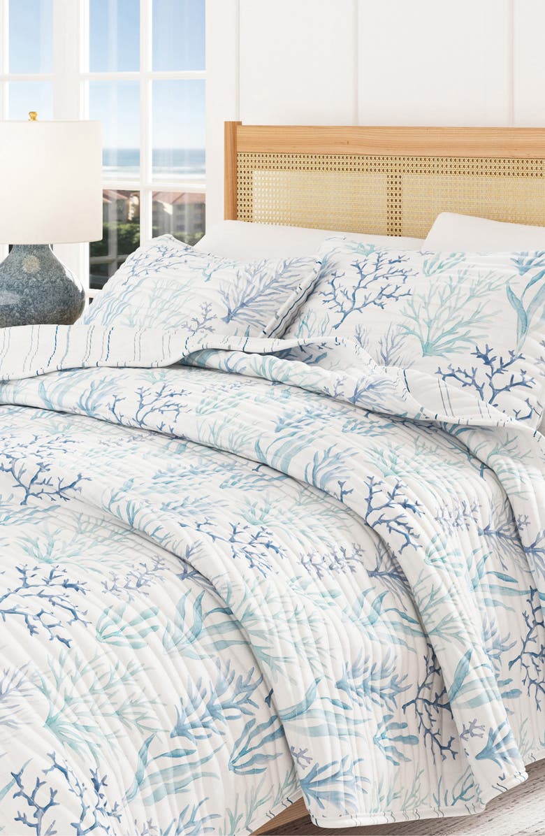 Woven & Weft Watercolor Coral Reversible Microfiber Quilt Set, Alternate, color, Watercolor Coral