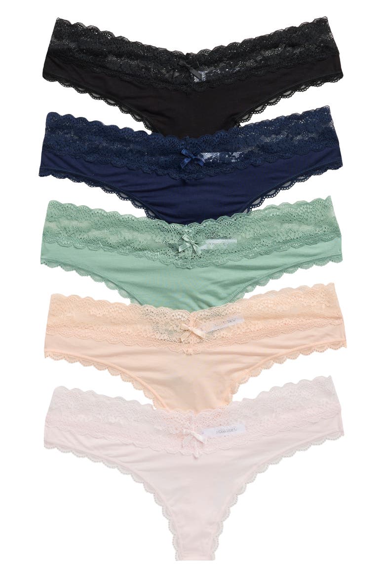 Ahna Lace Trim Thong - Pack of 5, Main, color, BASIC TWO