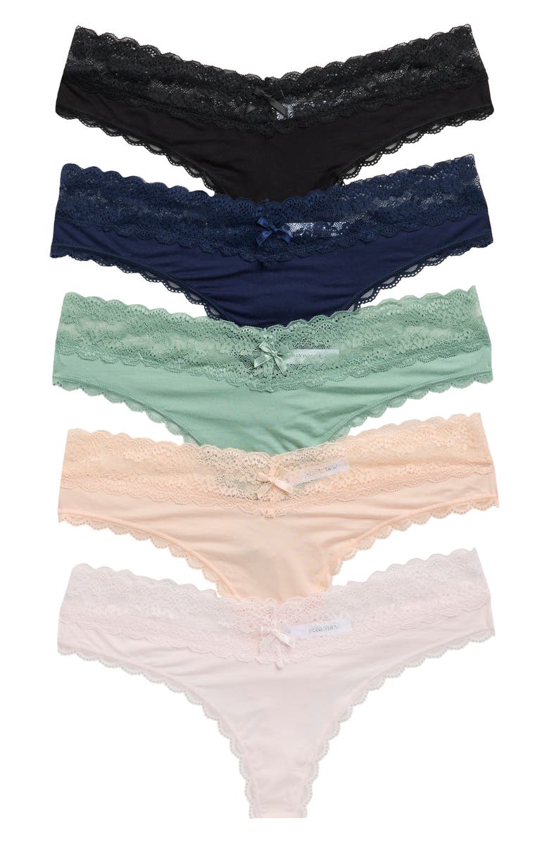 Honeydew Ahna Lace Trim Thong - Pack of 5, Main, color, Basic Two