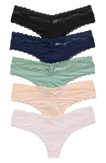 Honeydew Ahna Lace Trim Thong - Pack of 5 in Basic Two at Nordstrom Rack, Size Medium