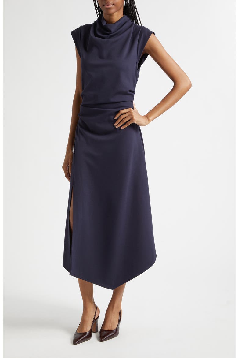 Harlan Ruched Cowl Neck Midi Dress, Alternate, color, NAVY