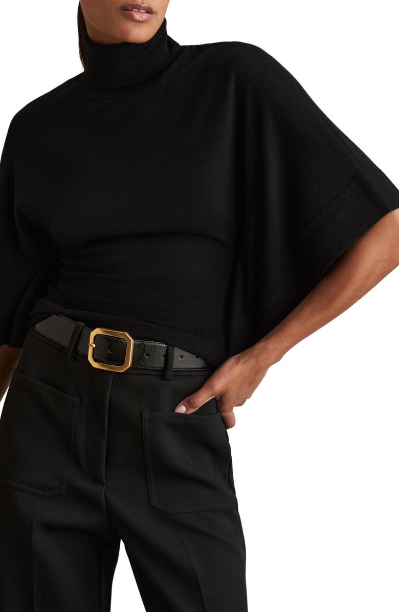 Reiss Hadley Turtleneck Dolman Sleeve Wool Sweater, Alternate, color, Black