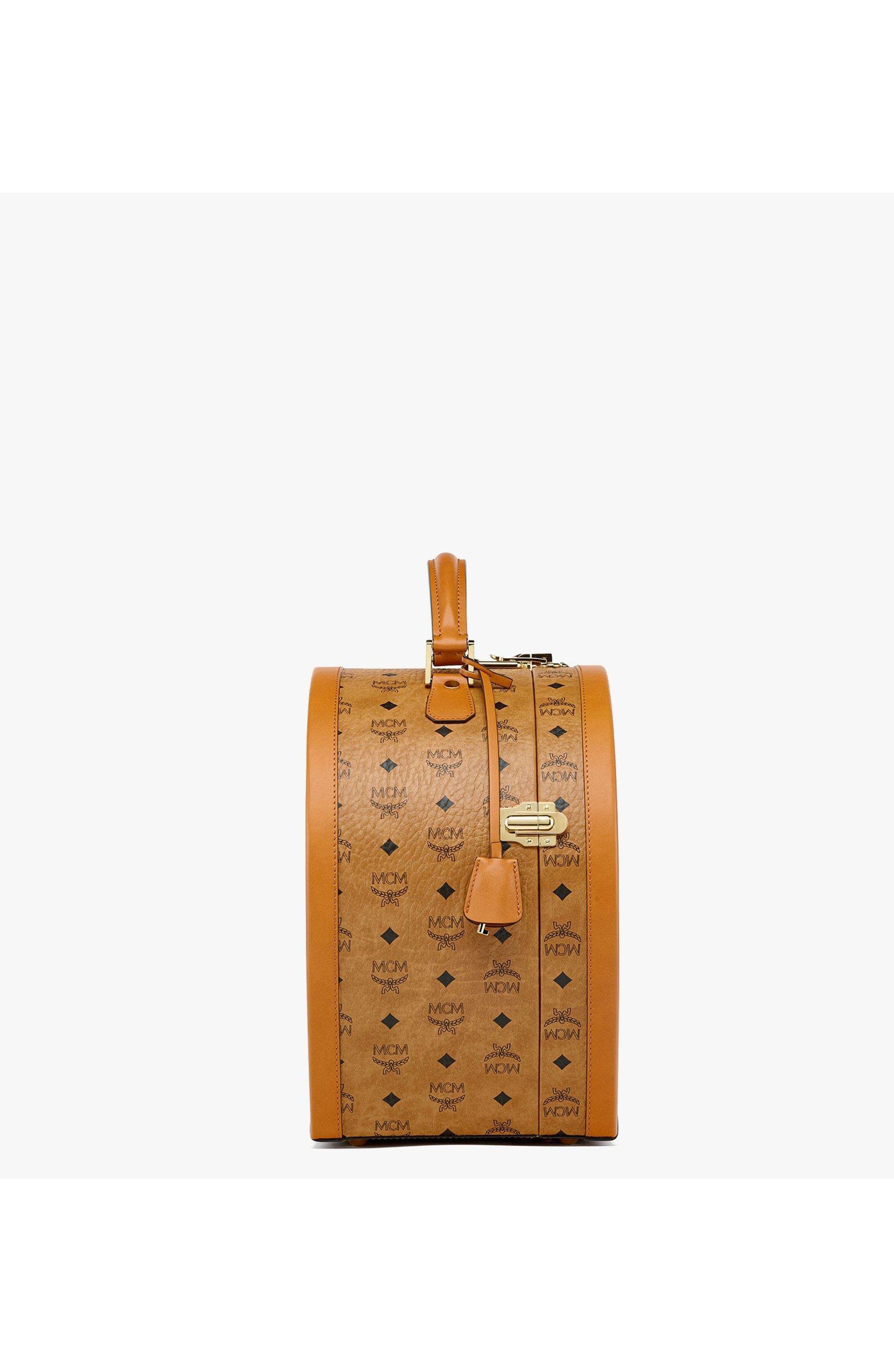 MCM Hat Box in Visetos, Alternate, color, Cognac
