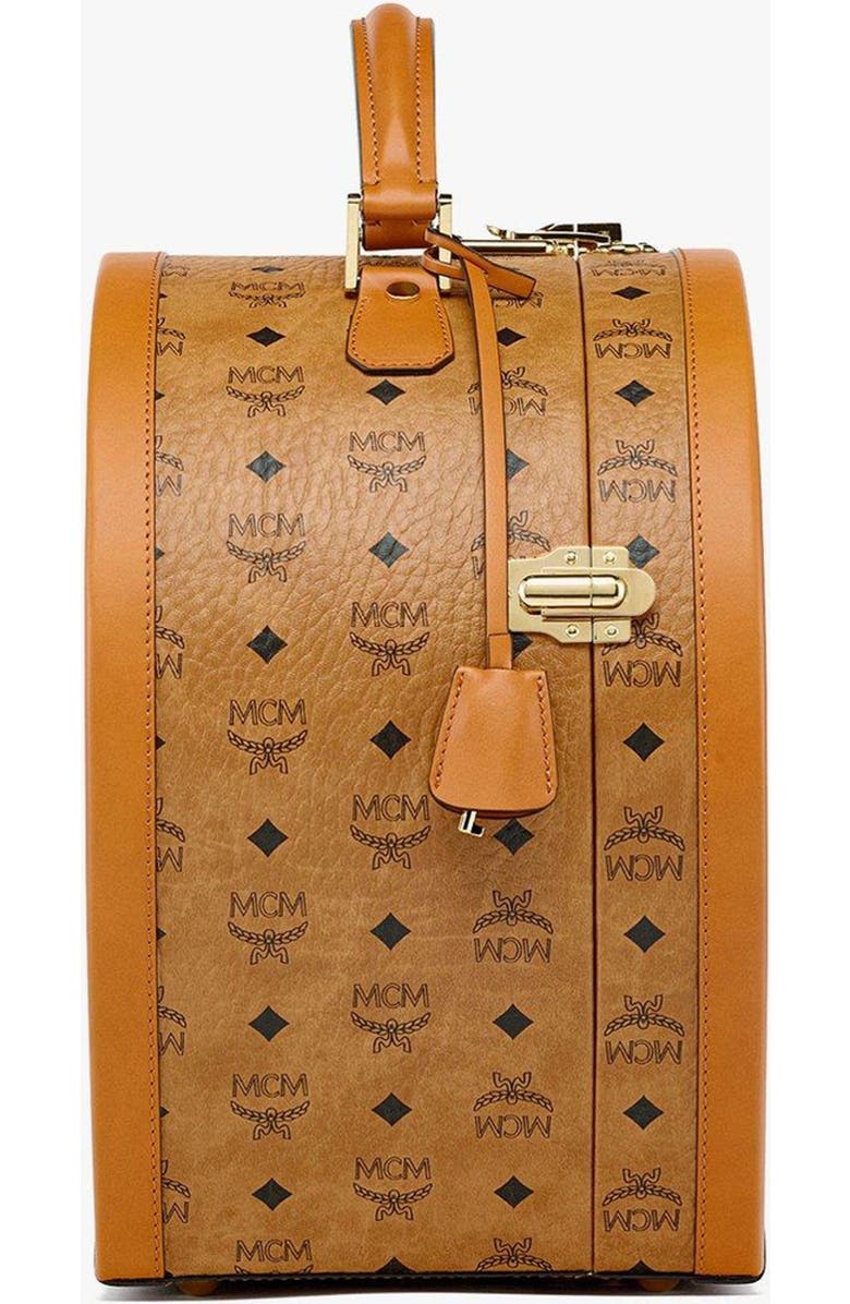 MCM Hat Box in Visetos, Alternate, color, Cognac