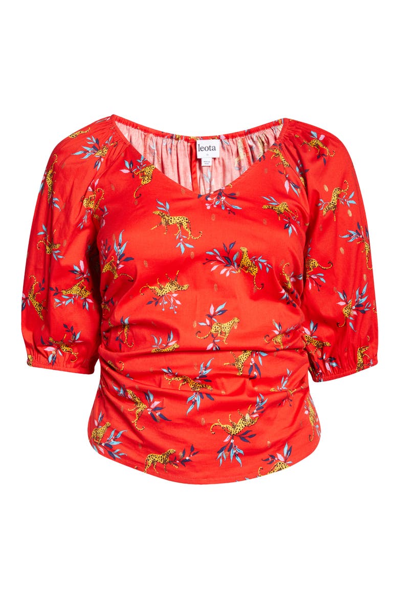 Elsa Floral Print Stretch Organic Cotton Top, Alternate, color, LUCKY CHEETAH POPPY RED