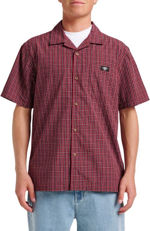 Liquid Metal Plaid Cotton Blend Camp Shirt
