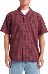 Quiksilver Liquid Metal Plaid Cotton Blend Camp Shirt