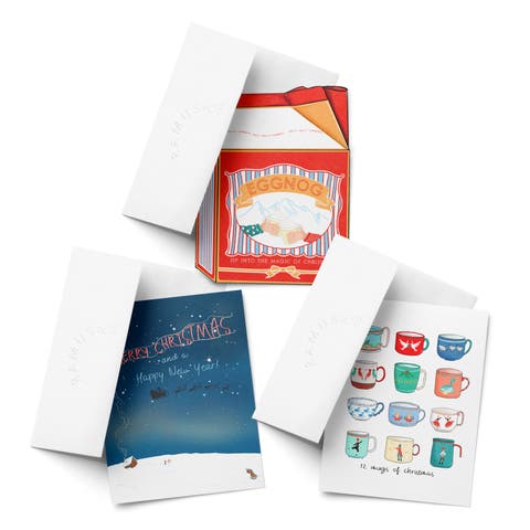 Eggnog, Slay Wishes, 12 Mugs of Christmas Winter/Holiday/Christmas Greeting Card Pack Sets (3 ct, Assorted)