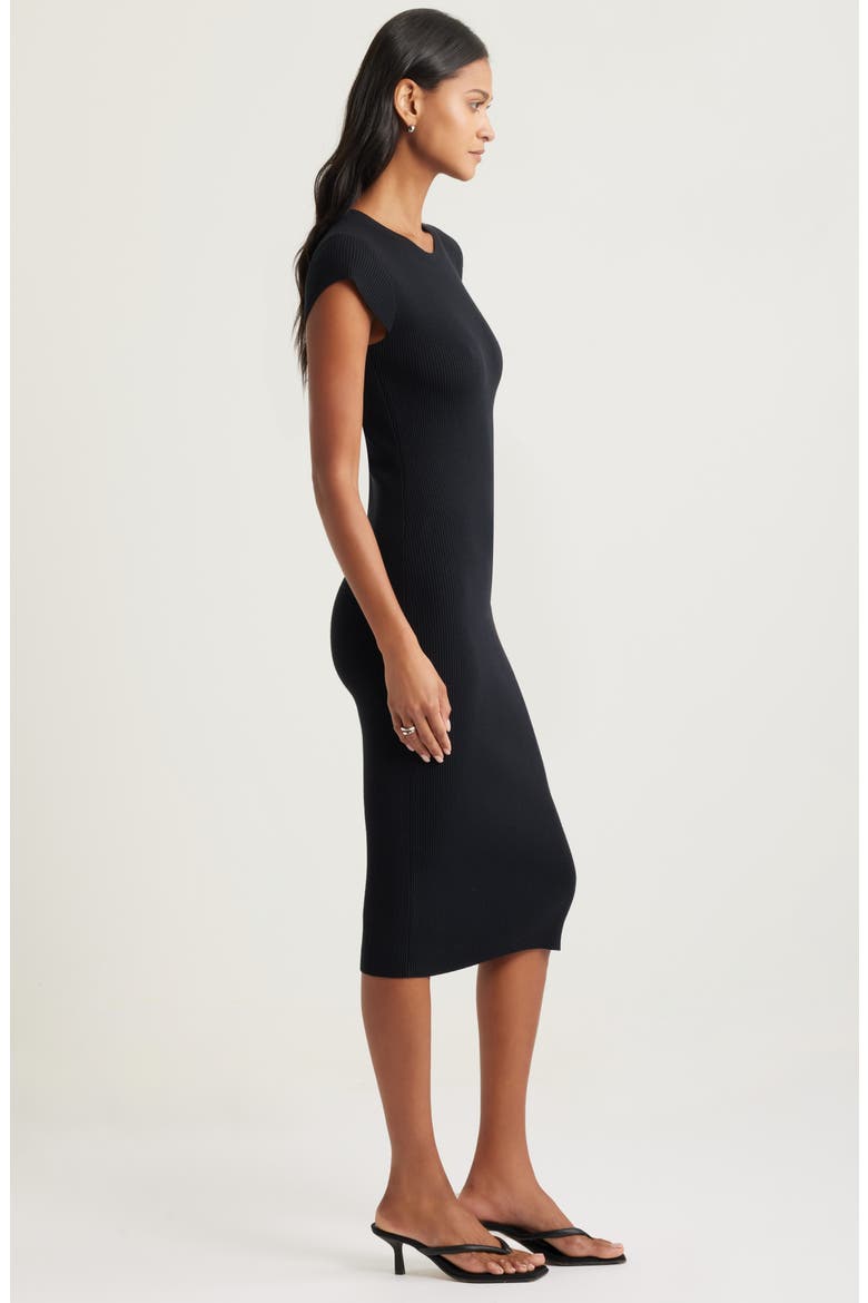 Luxe Rib Cap Sleeve Dress, Alternate, color, BLACK