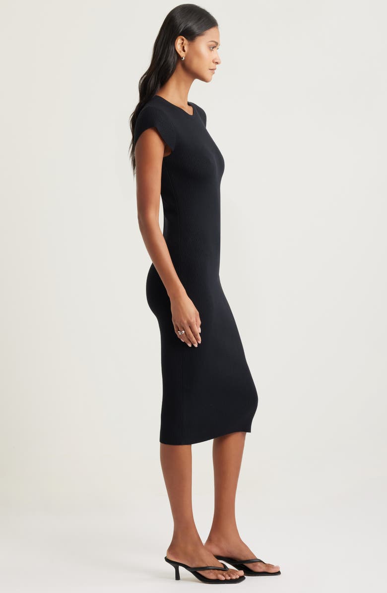 Open Edit Luxe Rib Cap Sleeve Dress, Alternate, color, Black