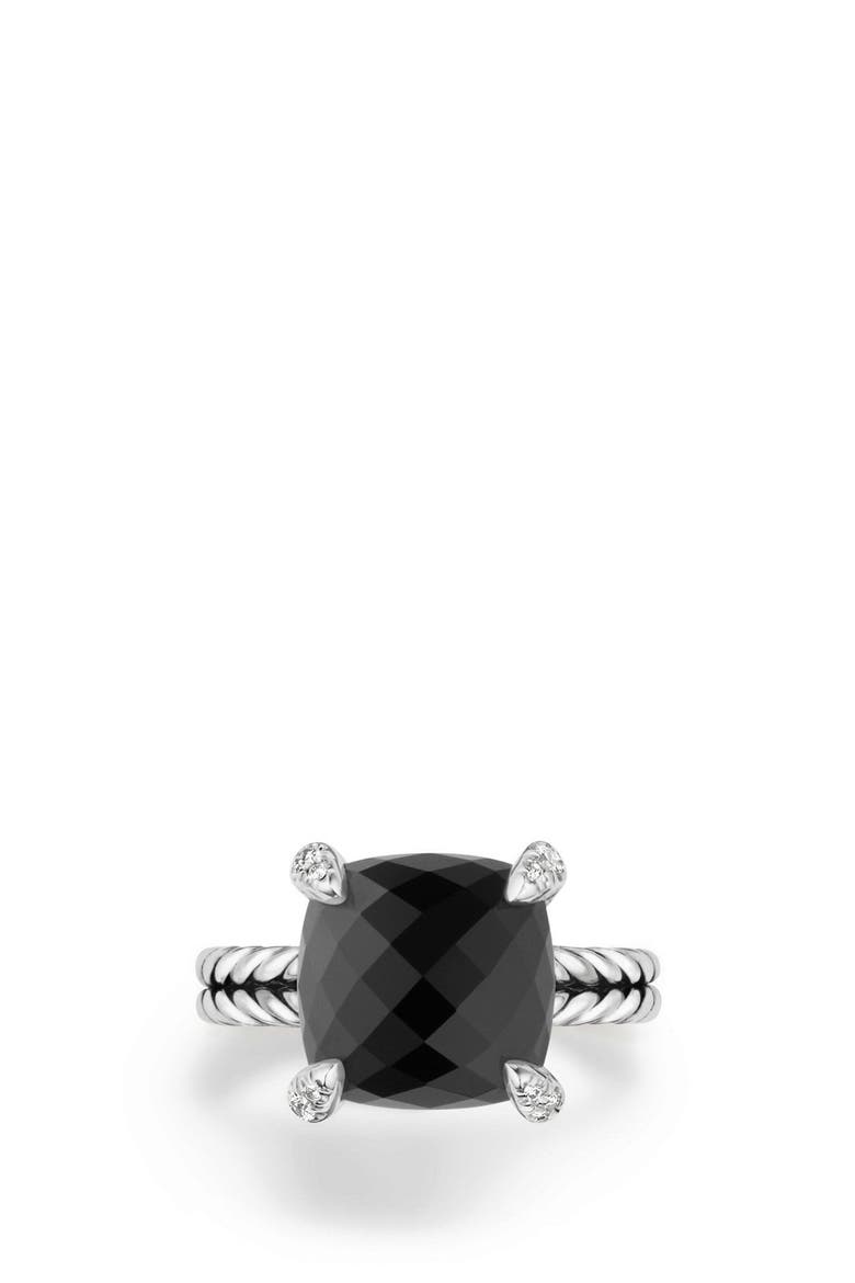 Châtelaine Ring with Semiprecious Stone & Diamonds, Alternate, color, BLACK ONYX?