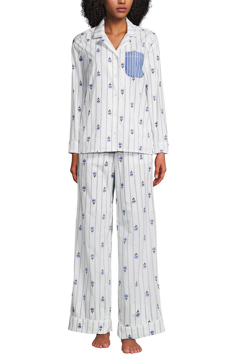 Lands' End Cotton Poplin 2 Piece Pajama Set - Long Sleeve Top and Pants, Alternate, color, 