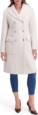 Kensie Double Breasted Bouclé Walker Coat