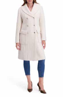 Kensie Double Breasted Bouclé Walker Coat