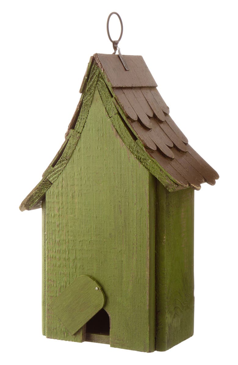 Glitzhome Rustic Garden Distressed Solid Wood Decorative Bird House, Alternate, color, Dark Green