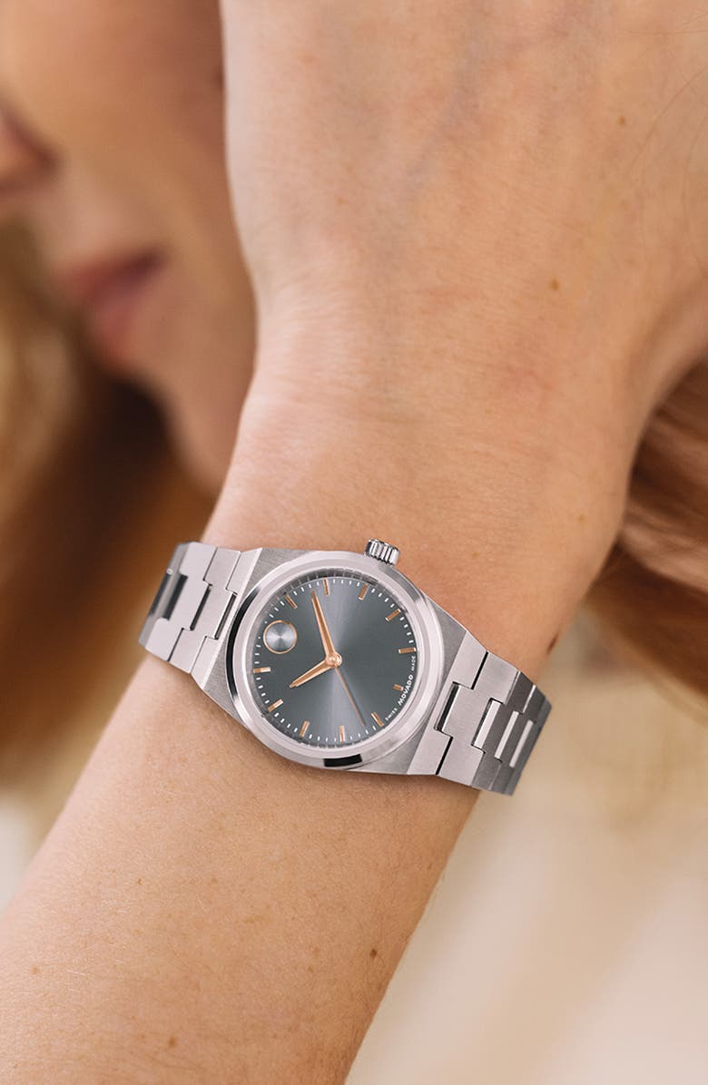 Movado Mini Bold Quest Bracelet Watch, 28mm, Alternate, color, Gold Dial