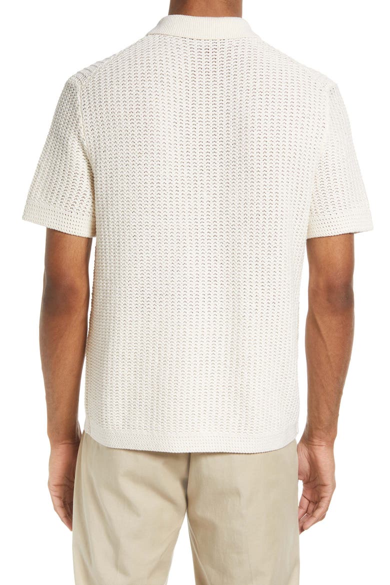 Crochet Cotton Short Sleeve Button-Up Shirt, Alternate, color, BONE