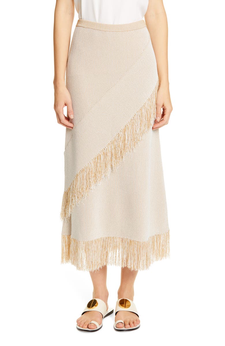 Rodebjer Tidar Fringe Trim Knit Midi Skirt, Main, color, 