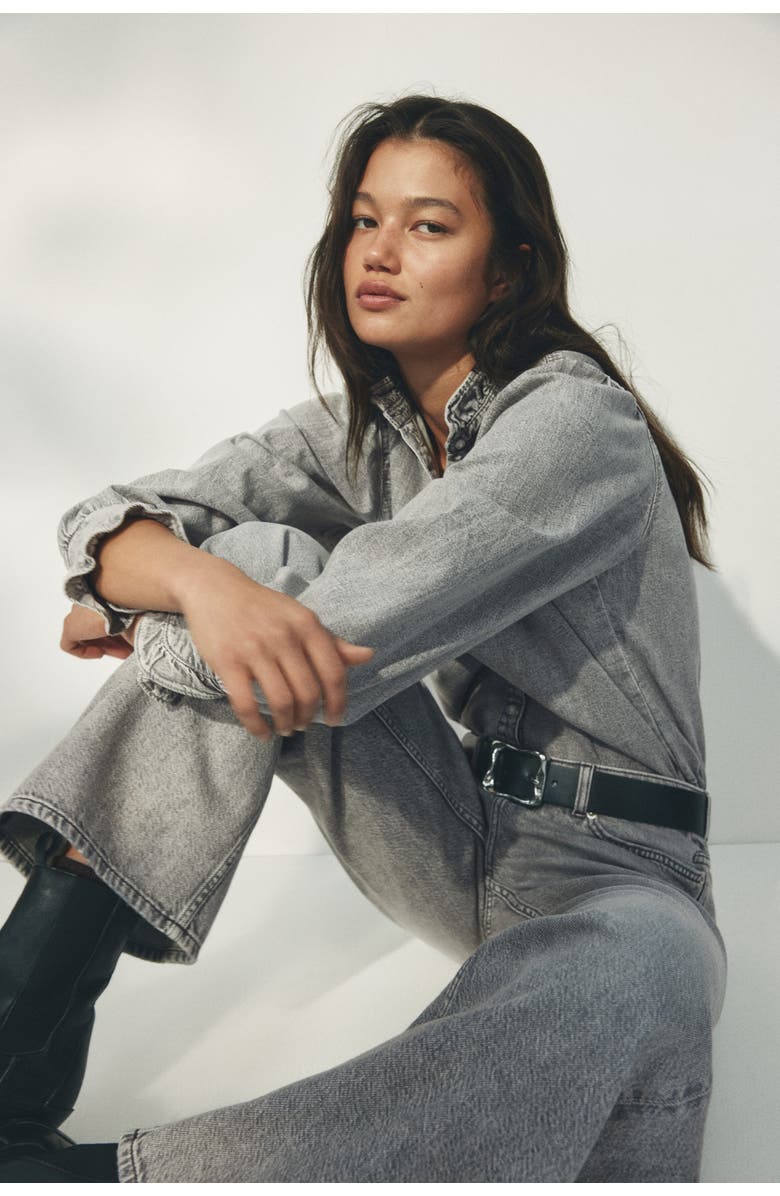 H&M Baggy Regular Waist Jeans, Alternate, color, Light Gray