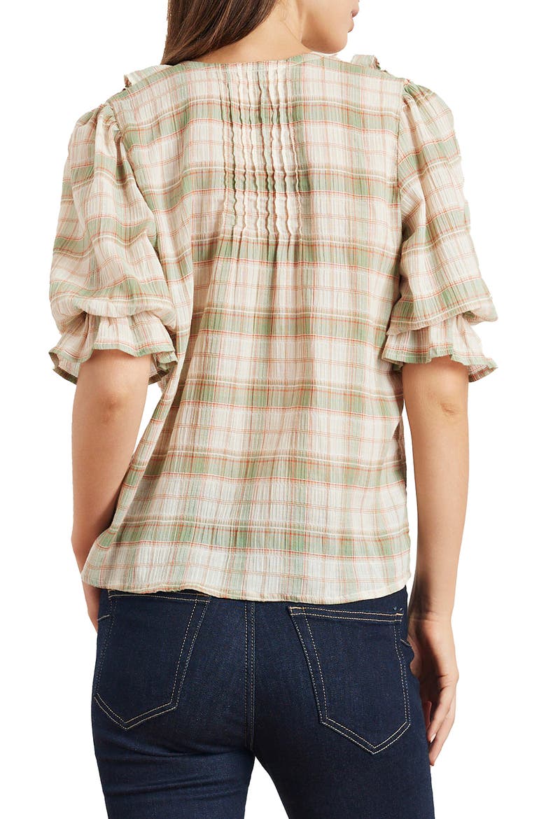 Chloe Cotton Ruffle Shirt, Alternate, color, Olive Plaid