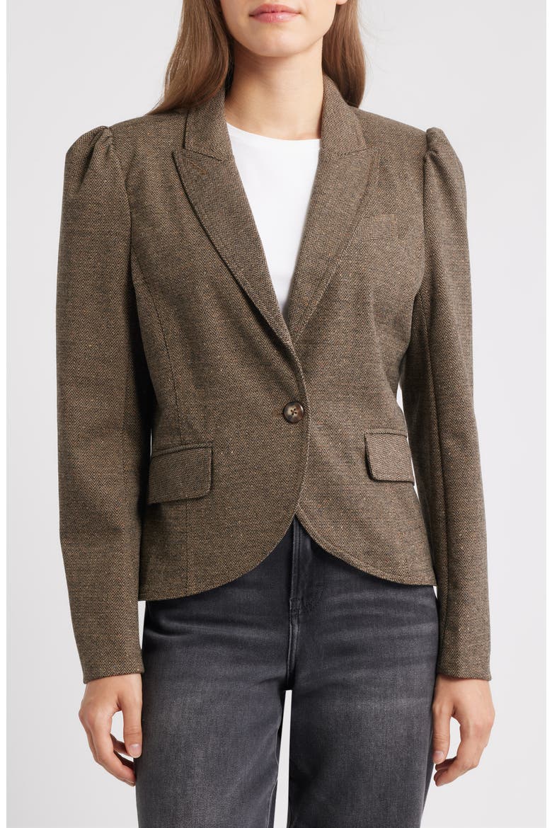 Sing Puff Shoulder Blazer, Alternate, color, MOCHA WALNUT MULTI