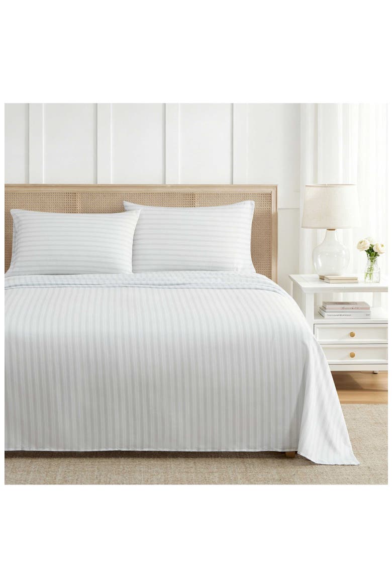 Blooming Stripe Microfiber Sheet Set, Alternate, color, WHITE/ SILVER BLUE
