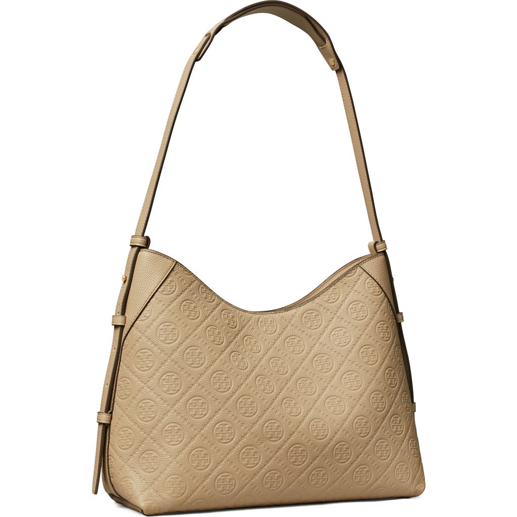 Tory Burch T Monogram Pebble Leather Messenger Bag In Brown