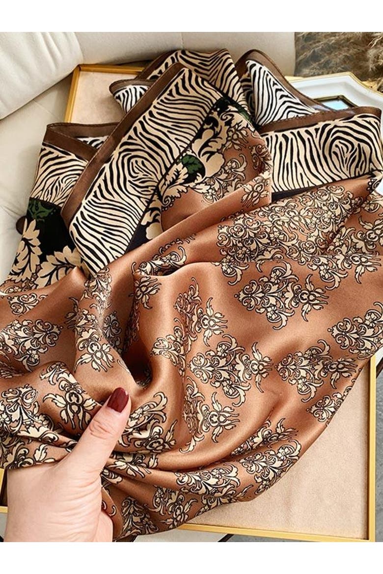 Silk Square Scarf, Alternate, color, Brown Floral