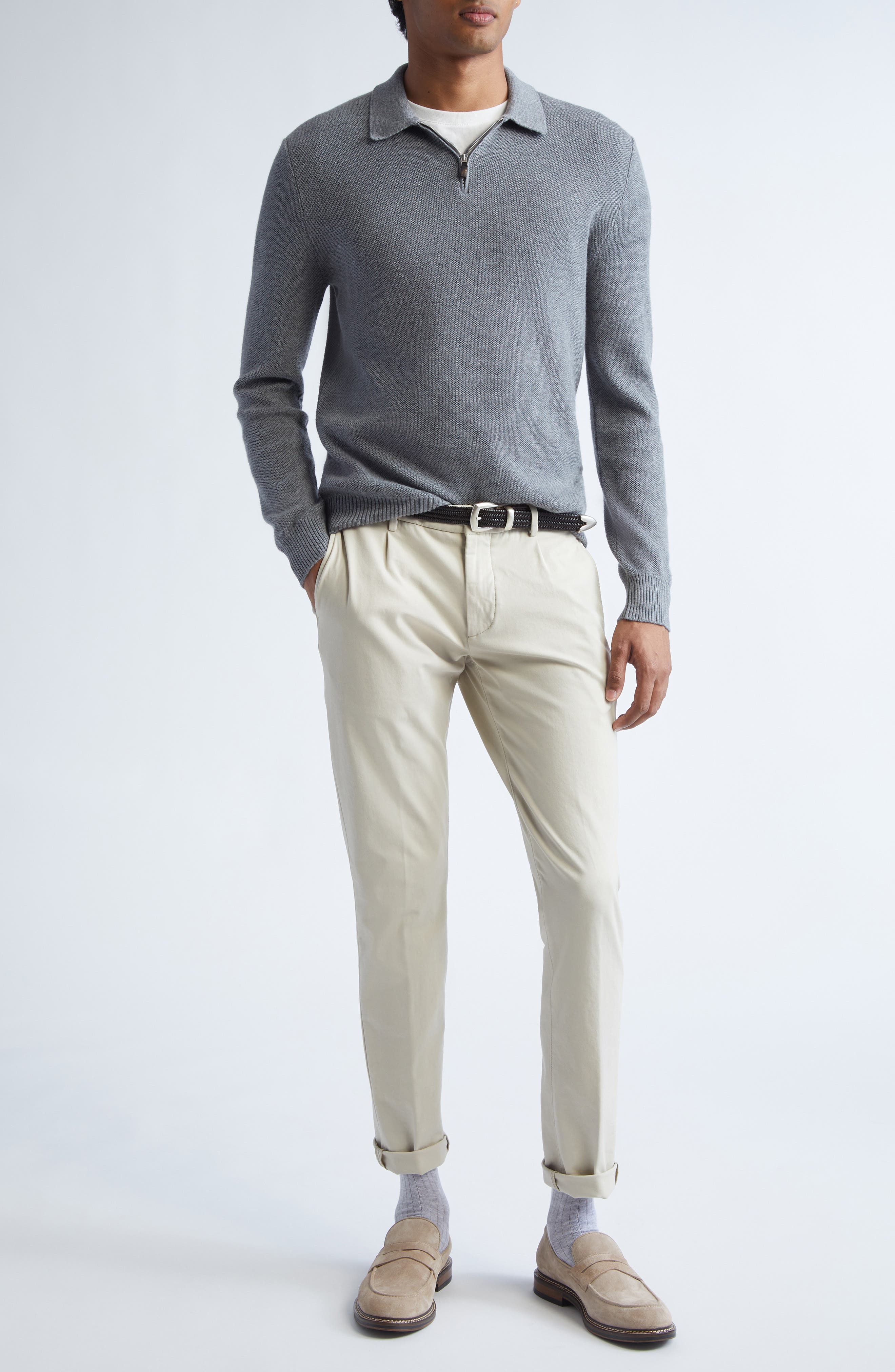 Virgin Wool Half Zip Polo Sweater - image 2