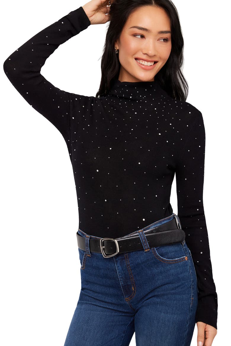 Rhinestone Mock Neck Sweater, Alternate, color, BLACK