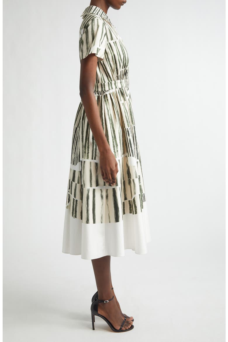 Stripe Collage Stretch Cotton Midi Shirtdress, Alternate, color, PLASTER/ HUNTER GREEN