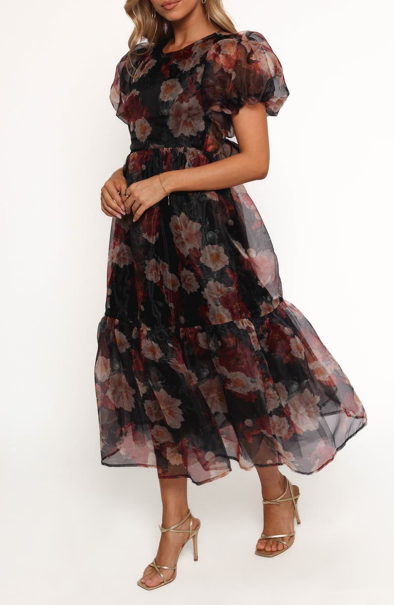 Petal & Pup Elspeth Floral Midi Dress, Alternate, color, Black Floral