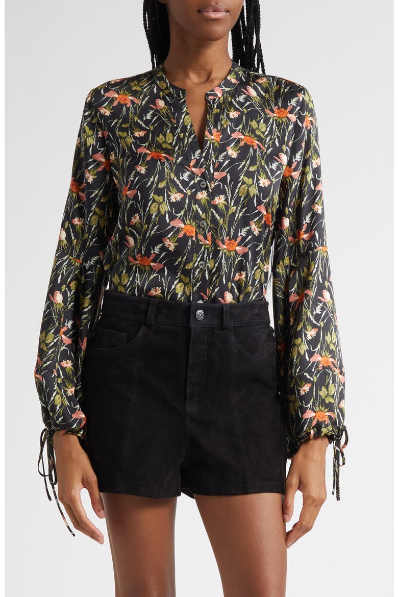 Windswept Meadow Rosella Button-Up Shirt, Main, color, BLACK/MULTI
