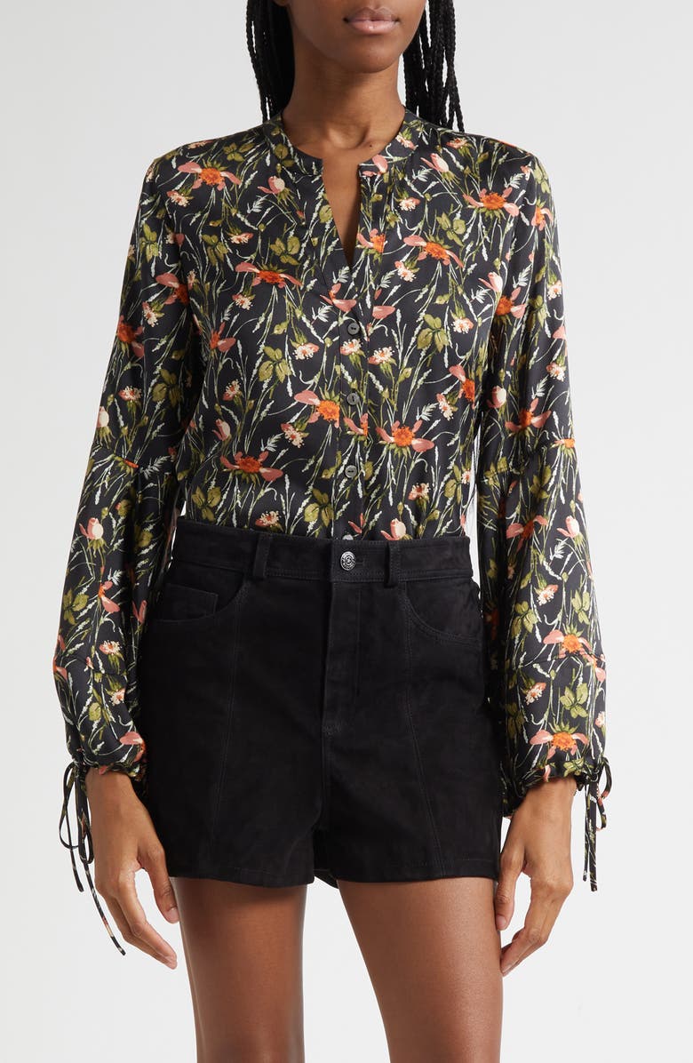 Cinq à Sept Windswept Meadow Rosella Button-Up Shirt, Main, color, Black/Multi